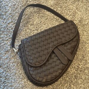 Woven Saddle Shoulder Bag in Dark Brown (long strap included)